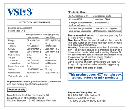 Vsl Label VSL#3 Sachets 30 x 4.4g 132g | VSL3 Australia - Nourishme Organics